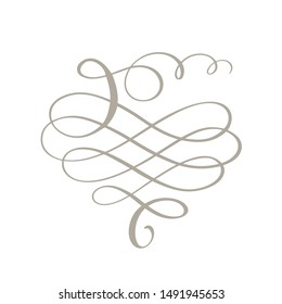 Vintage swirl calligraphic flourish, vector divider ornament design. Illustration for book, greeting card, wedding invitation, Valentines Day