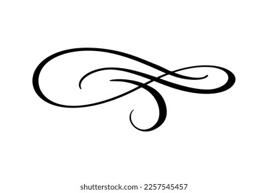 Vintage swirl calligraphic flourish, vector divider ornament design. Illustration for book, greeting card, wedding invitation, Valentines Day.