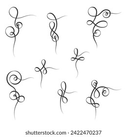 Vintage Swirl Flourish Frame Corner Element Collection Set. Editable Line. Adjustable Stroke Width.