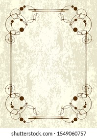 Vintage swirl frame with decorative dots, vector illustration for greeting card or other design on a vintage background.
