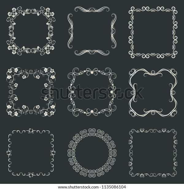 Vintage swirl frame\
set. Abstract ornate frames set. Vector illustration with hearts,\
flowers, stars and\
more.