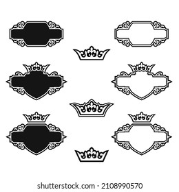Vintage swirl frames, crowns. Set of vector elements