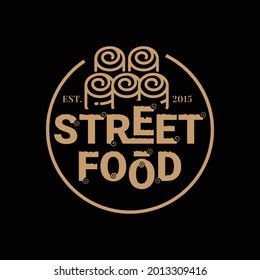 Vintage swirl handwriting Street Food Cinnamon Roll logo design concept