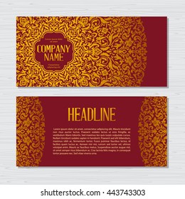 Vintage swirl identity design. Vector cover, brochure, banner, poster, flyer, card background set.