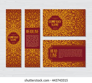 Vintage swirl identity design. Vector cover, brochure, banner, poster, flyer, card background set.
