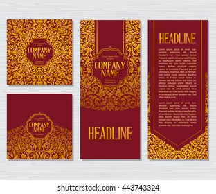 Vintage swirl identity design. Vector cover, brochure, banner, poster, flyer, card background set.