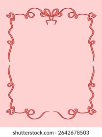 Vintage Swirl Ink Frame Art. Outline Retro Wedding Anniversary Celebration Decoration. Hand Drawn Border Silhouette Contour Romantic Canvas. Brush Ribbon Curly Curved Line Birthday Card Lace Element. 