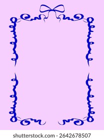 Vintage Swirl Ink Frame Art. Outline Retro Wedding Anniversary Celebration Decoration. Hand Drawn Border Silhouette Contour Romantic Canvas. Brush Ribbon Curly Curved Line Birthday Card Lace Element. 