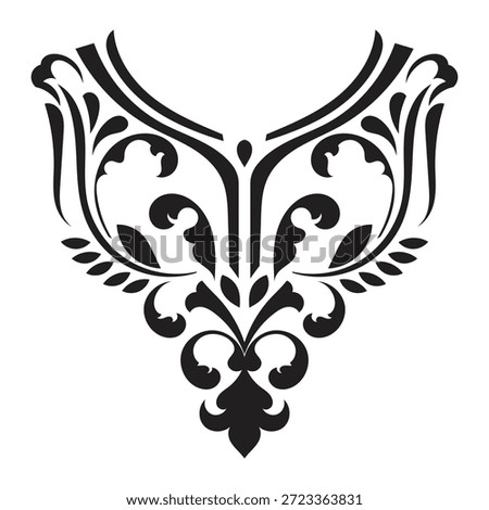 Vintage swirl pattern, black collar, ethnic tribal line design.