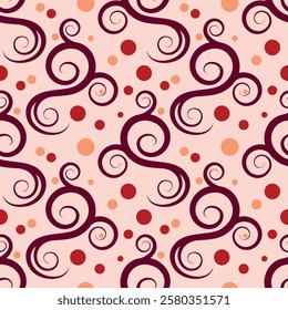 Vintage swirl seamless pattern in warm tones. Vector illustration for print, fabric, cover, packaging, interior decor, blog decoration and other your projects.