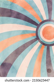 Vintage swirling burst background with grunge texture in 1970s style. Groovy retro template for cover or banner. Vector illustration in retro colors.