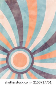 Vintage swirling burst background with grunge texture in 1970s style