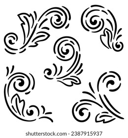 Vintage swirling set of elements. Retro curling vignette.