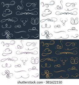 Vintage swirls collection. Decorative elements for greeting or invitation cards, frames. Curl elements of line. Swirls on white and black background