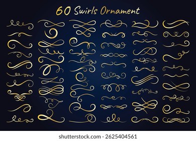 Vintage Swirls Ornament, Collection of Elegant Golden Swirls and Flourishes Design Elements for Invitations and Decorations