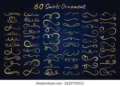 Vintage Swirls Ornament, Collection of Elegant Golden Swirls and Flourishes Design Elements for Invitations and Decorations