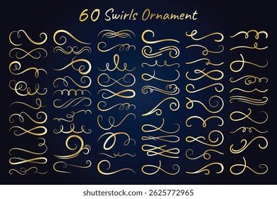 Vintage Swirls Ornament, Collection of Elegant Golden Swirls and Flourishes Design Elements for Invitations and Decorations