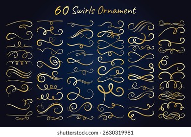 Vintage Swirls Ornament, Collection of Elegant Golden Swirls and Flourishes Design Elements for Invitations and Decorations