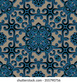 Vintage swirly ornament, arabesque, vector decorative seamless pattern