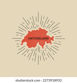 Vintage Switzerland map with grunge texture and emblem. Switzerland vintage print for t-shirt. Trendy Hipster design. Vector illustration