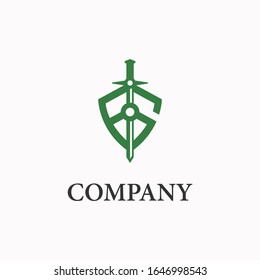 Vintage sword and shield initial letter G logo template