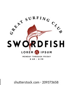 Vintage Swordfish Emblem for Seafood Restaurant or Surf Club