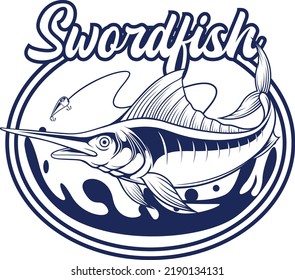 Vintage swordfish logo illustration with premium quality stock vector