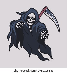 vintage t shirt design grim reaper hurt someone illustration