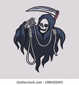 vintage t shirt design grim reaper the front sight carries the rope illustration