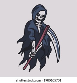 vintage t shirt design grim reaper saw one side of the ax illustration