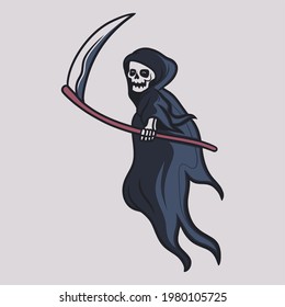 vintage t shirt design grim reaper brandishing his ax illustration