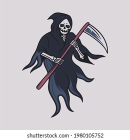 vintage t shirt design grim reaper front sight carries a large ax illustration