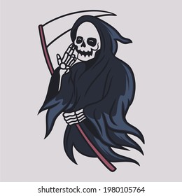 vintage t shirt design grim reaper holding the ax with the left hand illustration