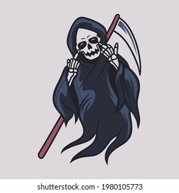 vintage t shirt design grim reaper fun illustration