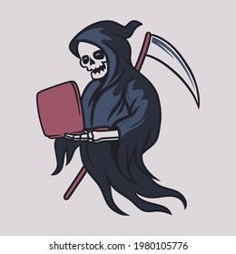 vintage t shirt design grim reaper holding the laptop illustration