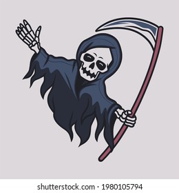 vintage t shirt design grim reaper happy illustration