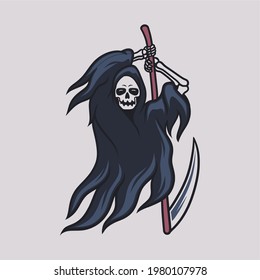 vintage t shirt design grim reaper ready to hit with his ax illustration