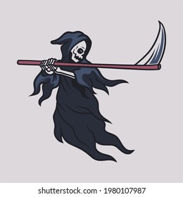 vintage t shirt design grim reaper saw his ax and prepared to attack illustration