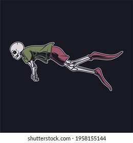 vintage t shirt design side view of the diving skull with a straight side dive illustration