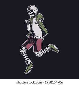 vintage t shirt design skull dancing and jumping happy illustration