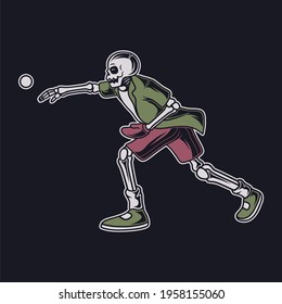 vintage t shirt design skull makes a throw baseball illustration