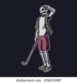 vintage t shirt design skull looking up golf illustration