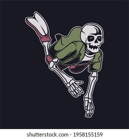 vintage t shirt design skull down diving illustration