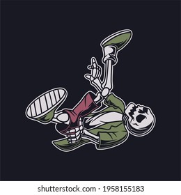 vintage t shirt design skull with legs rotating head down break dance illustration