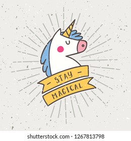 vintage t shirt design with unicorn slogan