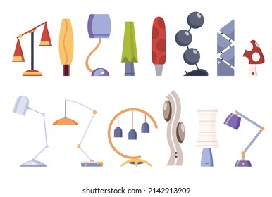 Vintage table desk lamp set isolated on white background. Decorative elements collection of lamp for your interior design. Flat vector