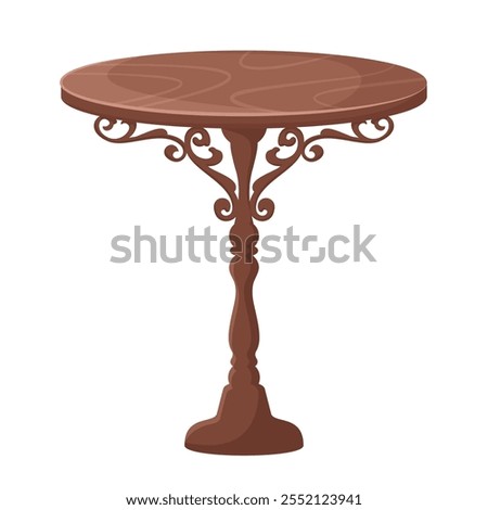 Vintage table isolated on white background. Antique classic table with carved wooden elements. Vintage icon. Luxury Old historical furniture in Victorian style. Retro antique interior. Vector 
