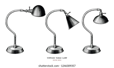 Vintage table lamp collection hand draw vintage engraving antique style isolated on white background