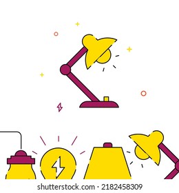 Vintage table lamp filled line vector icon, simple illustration, related bottom border.