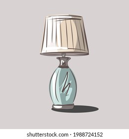 Vintage Table Lamp With Lampshade. Turquoise Glass, Nude Colors. Comfort, Interior Design. Isolated Vector Objects.